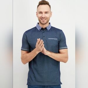 Denim & Flower Ricky Singh Men Polo Blue M Short Sleeve Casual Golf Retro Career